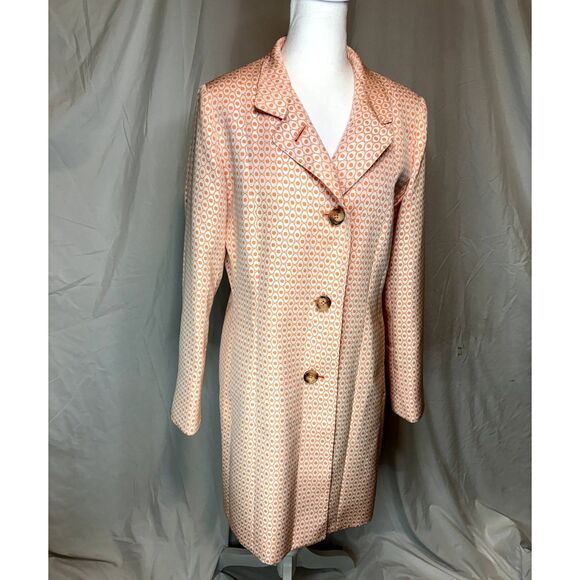Cinzia Rocca Salmon Pink Luxury Monogram Button Down Trench Coach Jacket Womens - Picture 2 of 11